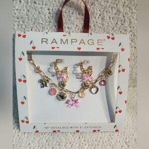Rampage Pink Bows & Gold toned Charm Necklace & Earring Set